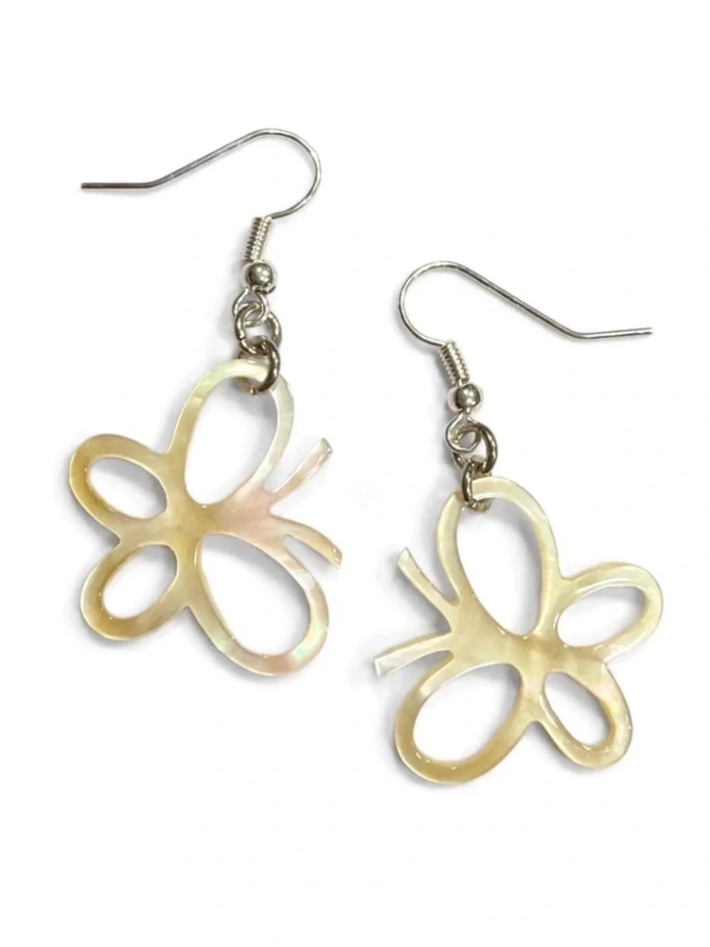 Mother-of-Pearl Butterfly Drop Earrings - Iridescent Yellow